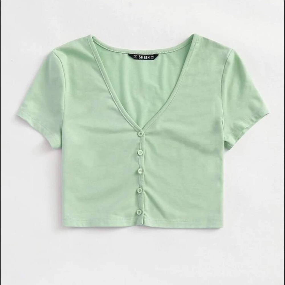 NWT green button up crop top
